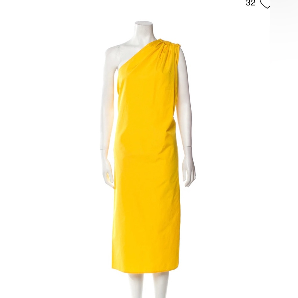 MaxMara Vibrant Yellow One-Shoulder Dress Size 4